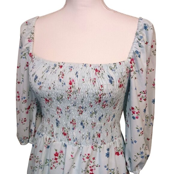 NEW Bar III Womens Smocked Short Fit &‎ Flare Dress Aqua Floral Multi Size S - Picture 6 of 13